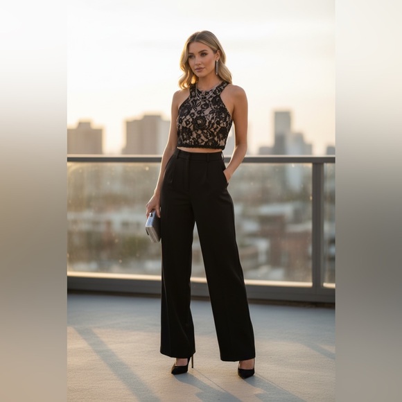 Xscape Tops - Xscape Black Lace Crop Top